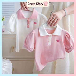 Bé Gái Polo Áo Sơ Mi Tay Ngắn Thêu Trái Tim Trẻ Em Quần Áo Thời Trang Mùa Hè 2-7 Tuổi