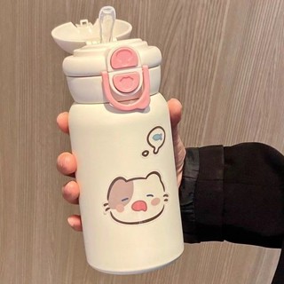 500ml bình giữ nhiệt inox 316 Học sinh cốc nước dễ thương cô gái giá trị cao ống hút cầm tay ly giữ nhiệt