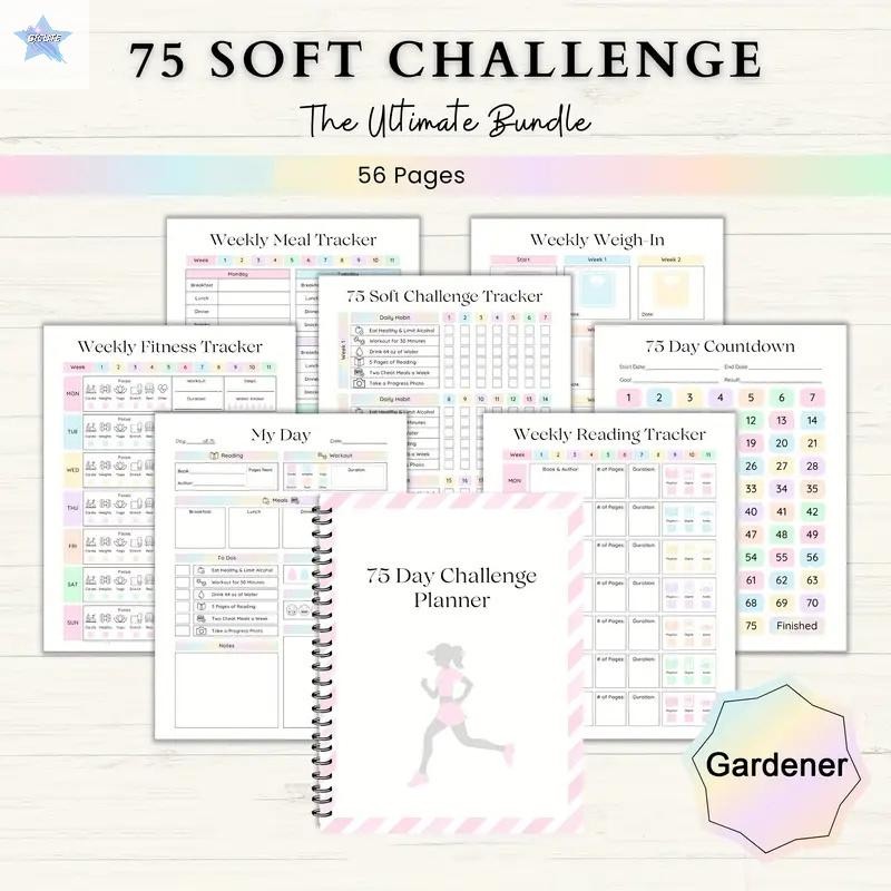 GJCUTE 75-Day Fitness Challenge Planner Ultimate Fitness & Weight Tracker Spiral-Bound Workout Log F