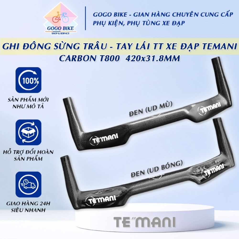 [GoGo Bike] Ghi đông sừng trâu - Tay lái tính giờ TT xe đạp Carbon T800 TEMANI 420x31.8mm
