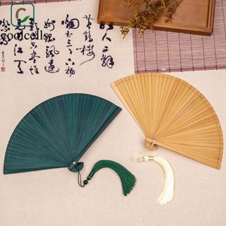  Quạt gấp tua rua COOLCELLS Quạt tre màu trơn di động cổ điển Thời trang cổ điển Phong cách Trung Quốc Quạt Kimono tinh tế Trang trí tiệc cưới 
