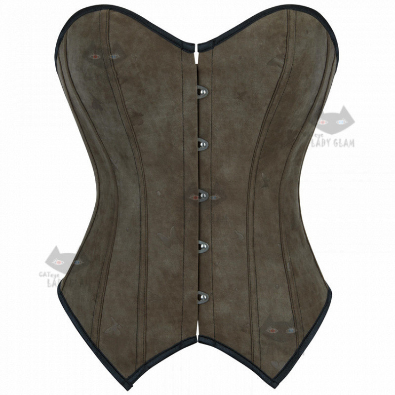 CATeye03197 LadyGlam Corset thanh lịch tuyệt đẹp, corset không dây màu nâu bằng da lộn