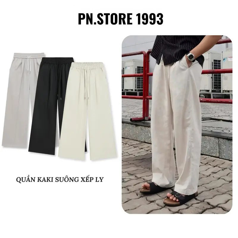 [Deal mở bán]  Quần Vải Ống Rộng Kaki Dù PN.STORE 1993 Quần Dài Cạp Chun Nam Nữ Chất Liệu Kaki Mềm M