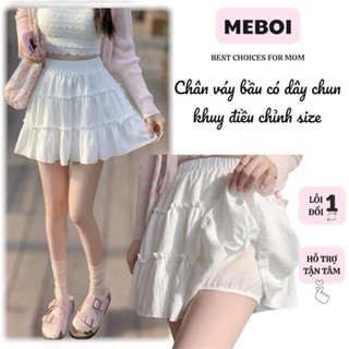 Chân váy bầu nhún bèo mẹ Bối CV01-dáng tầng xoè kèm quần bảo hộ dây chun khuy điều chỉnh size vải đũi tơ