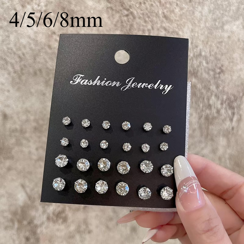 24 Cái / Lốc Bling Zircon Bông Tai Xuyên Tai Phụ Kiện Thời Trang Cho Nữ