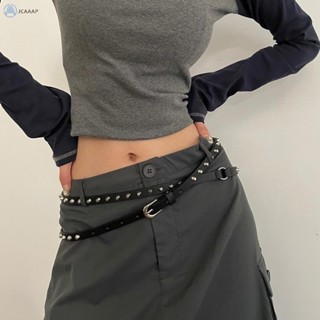 [JCAAAP] Thắt lưng hình tròn đôi phong cách cao bồi Punk dây đai mỏng cực dài đinh tán đa năng [ISO]