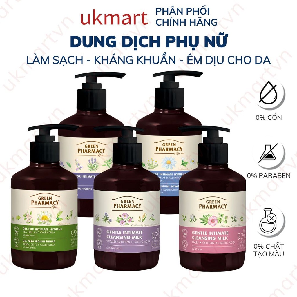 Dung Dịch Vệ Sinh Phụ Nữ Làm Dịu Da, Giúp chống Khuẩn, Cân Bằng Độ pH Zelenaya Apteka 150ml - 370ml