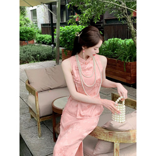 Set Áo Sườn Xám Cách Tân Thiết Kế Cột Dây Eo, Chân Váy Dài Vừa Kiểu Trung Quốc Sang Trọng Quý Phái