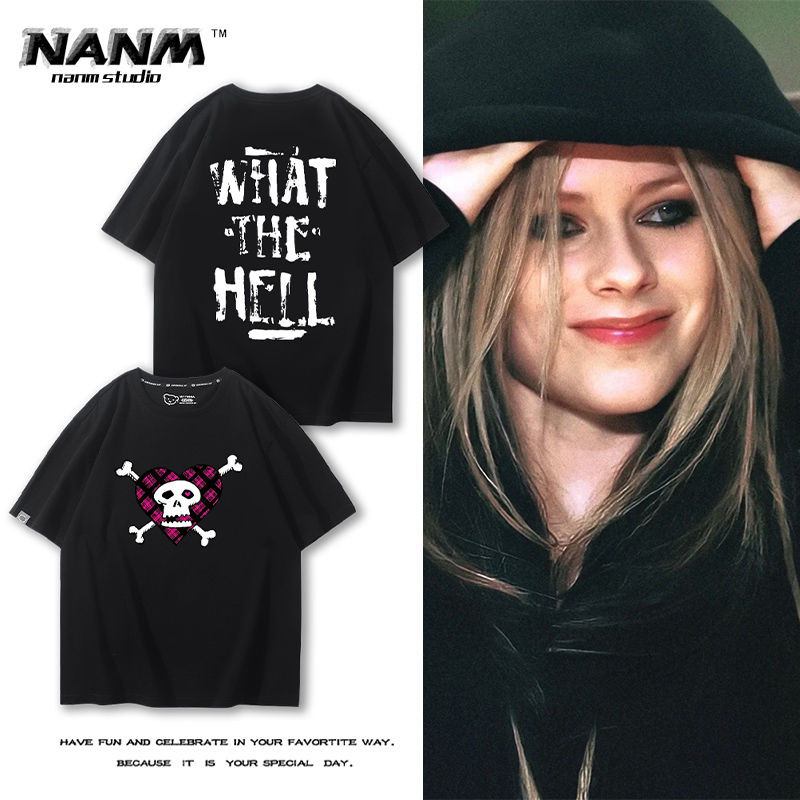2025 Avril Lavigne WHAT THE HELL Áo Thun Vintage Plus Size Unisex Street In Hình Rời Tay Ngắn Hàng Đ
