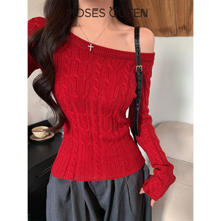 < MOESSQUEEN > Áo len đeo vai chéo Spice Girl Nữ mùa đông Retro Twist slim đáy áo len #59808