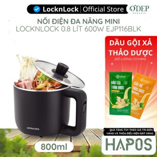 Nồi điện LocknLock đa năng mini 0.8L 600W Chính hãng, kèm khay luộc trứng, nấu mì, nấu lẩu EJP116BLK - HAPOS BEAUTY