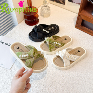  Rumphius Dép Da Thêu Màu Trơn Cho Bé Gái Ngọc Trai Thời Trang Đế Mềm Chống Trơn Trượt Giày Trẻ Em Size 26-36 