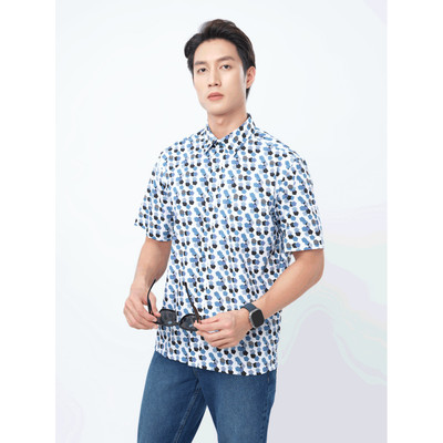 Sơ mi tay ngắn lai ngang VIETTIEN SMART CASUAL vải Bamboo phom REGULAR VT00000378