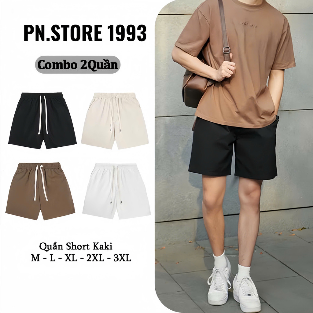 Combo2 quần short kaki PN.Store1993 from chên gối trẻ chung vải kaki k giãn Menswear Nam