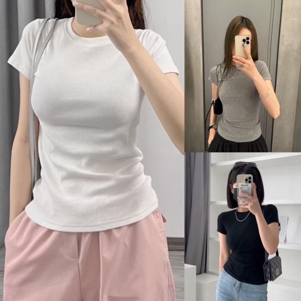 Áo Thun Ôm Body cổ Tròn Ngắn Tay Chất Gân Đẹp Có Size M L mã nh61 | BigBuy360 - bigbuy360.vn
