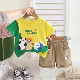 2025 Trẻ Em Thời Trang Mùa Hè Bé Trai Bộ Quần Áo Trẻ Em Trẻ Sơ Sinh Hoạt Hình Động Vật Áo Thun Quần Short 2 Cái / bộ Trang Phục Trẻ Em Trang Phục Thường Ngày Bộ Đồ Thể Thao