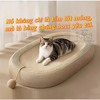 Bảng cào mèo dày bằng vải đay, giường cho mèo, hình bầu dục mùa hè, chống mài mòn, đồ dùng cho thú cưng-2
