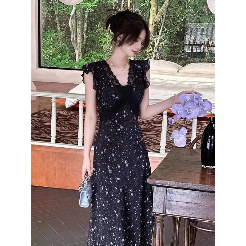 Đầm Hoa Ren Đen Phong Cách Pháp Cho Nữ Mùa Hè Mới Độc Đáo Siêu Đẹp Với Thiết Kế Ôm Eo | BigBuy360 - bigbuy360.vn