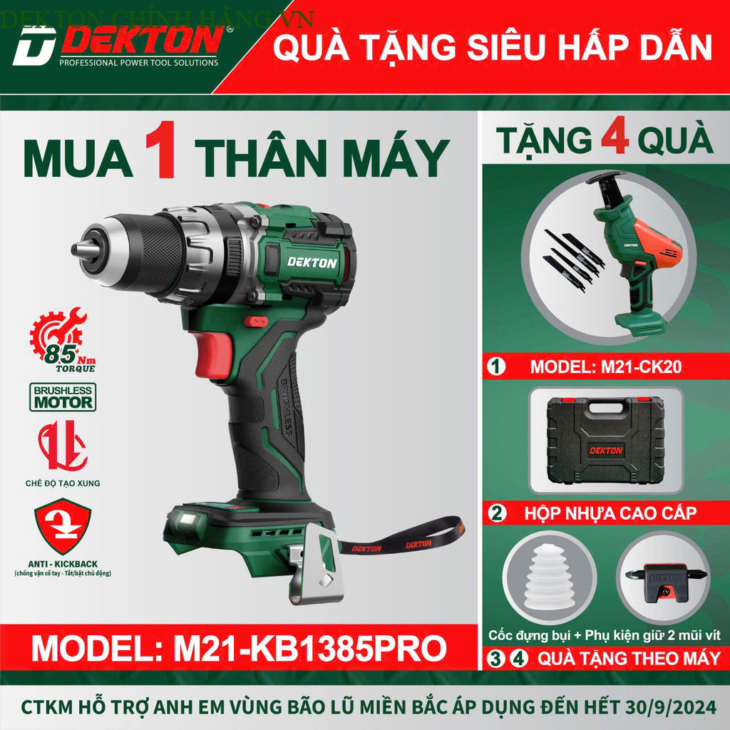Máy Khoan pin  Dekton -M21-KB1385PRO Trang Bị Anti KickBack - ECO TURBO- MUA MÁY TẶNG PIN DEKTON C.H
