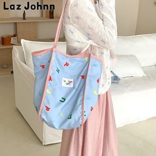 Túi vải Laz Johnn Fresh Blue Chữ cái Totes dung tích lớn