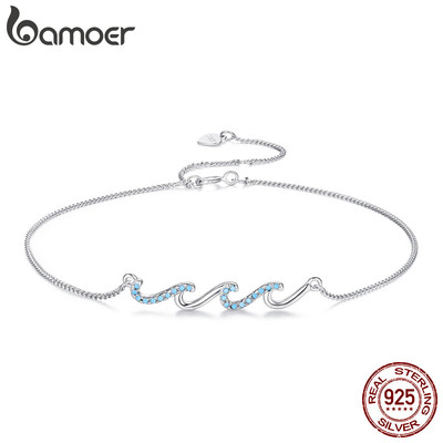Bamoer Bạc 925 Vòng Chân Hình Sóng Đại Dương Thiết Kế Nghệ Thuật Thời Trang Chống Dị Ứng Trang Sức Nữ Quà Tặng