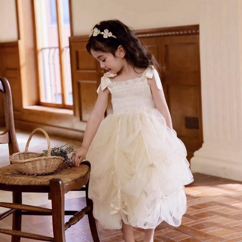 Cá Mập Con - V317: Váy Đầm Công Chúa Tầng Bèo Nơ Vai Bé Gái Qc ( Không Kèm Bờm Tóc)