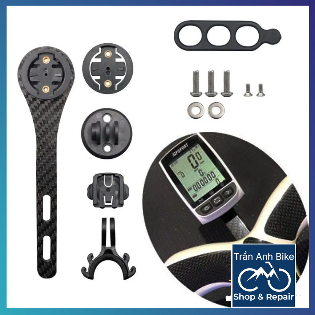 Giá Carbon Bắt Đồng Hồ Cateye, Garmin, Bryton, Igpsport Kèm Giá Bắt Đèn Cho Xe Đạp