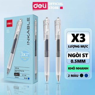 [Tăng X3 Mực] Bút Gel Nhanh Khô Deli Ngòi ST 0.5mm Mực Xanh/Đen Viết Trơn Mượt Có Đệm Tay Cho Học Sinh, Văn Phòng EG235