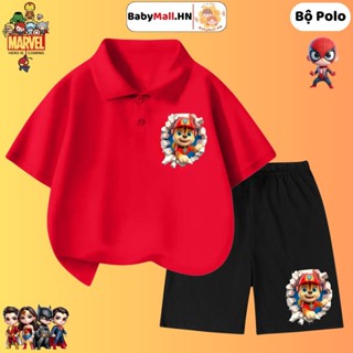 Bộ quần áo Polo hình Chú Chó Cứu Hộ cho bé trai BABYMALL chất cotton mềm co dãn 4 chiều thoáng mát