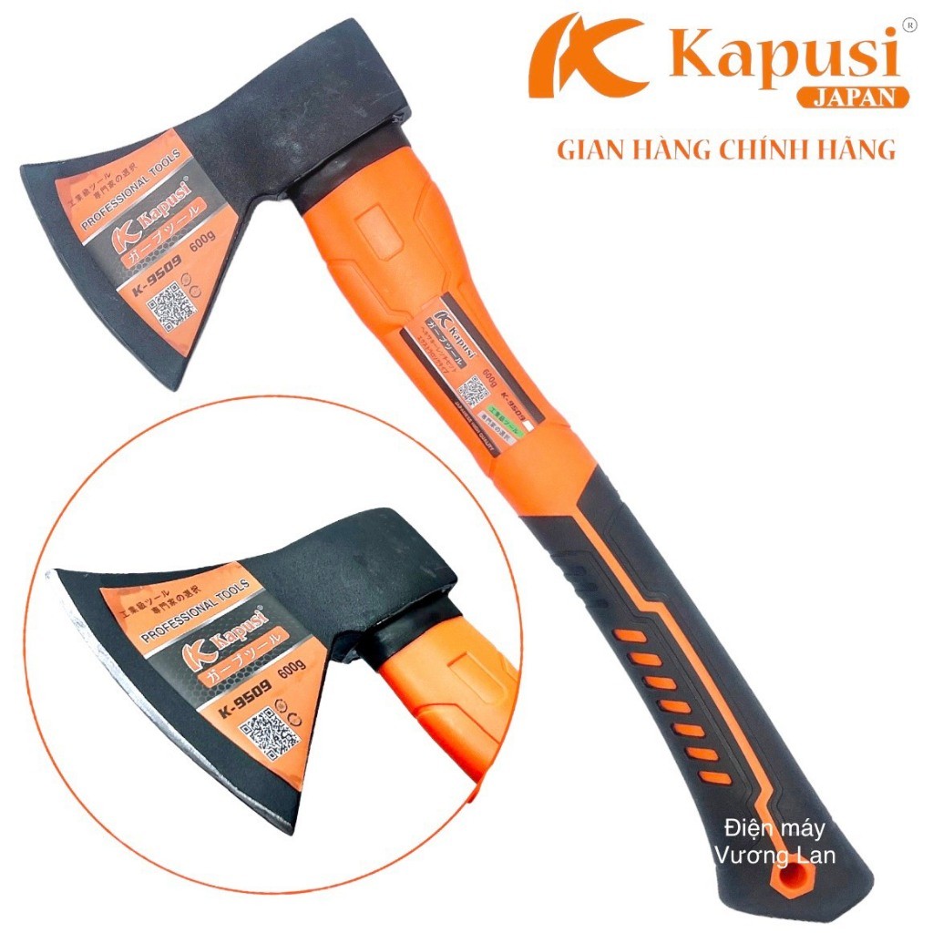 Búa rìu 600G Kapusi, lưỡi thép carbon sắc bén, Búa rìu bổ củi, chặt cây, làm vườn....
