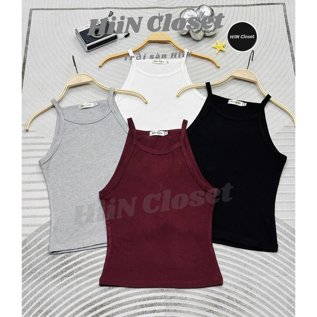 Áo 2 dây cổ yếm chất zip co giãn mềm mịn - Fom ôm body mặc cực xinh HiiNClothing -130