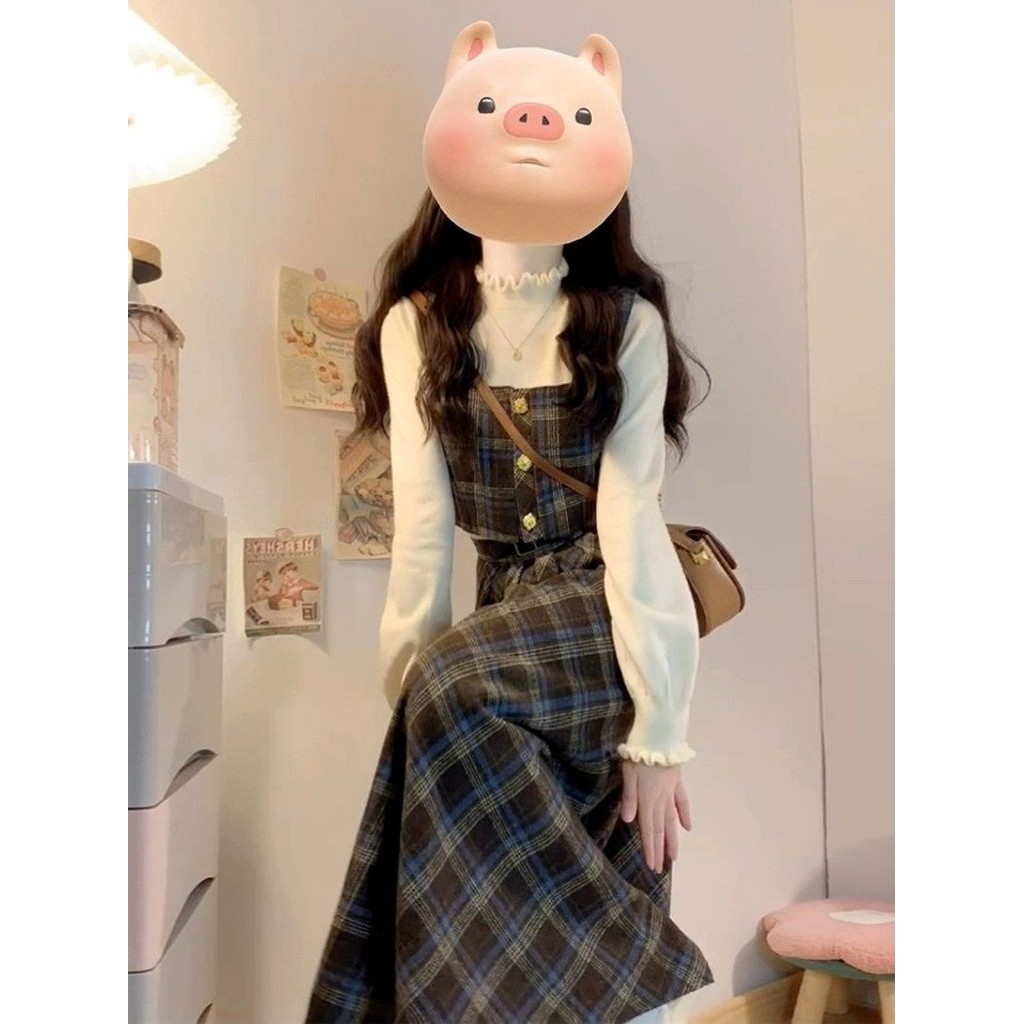 Váy Liền Kẻ Ca Rô Dáng Người Nhỏ, Váy Dài Phong Cách Hàn Quốc