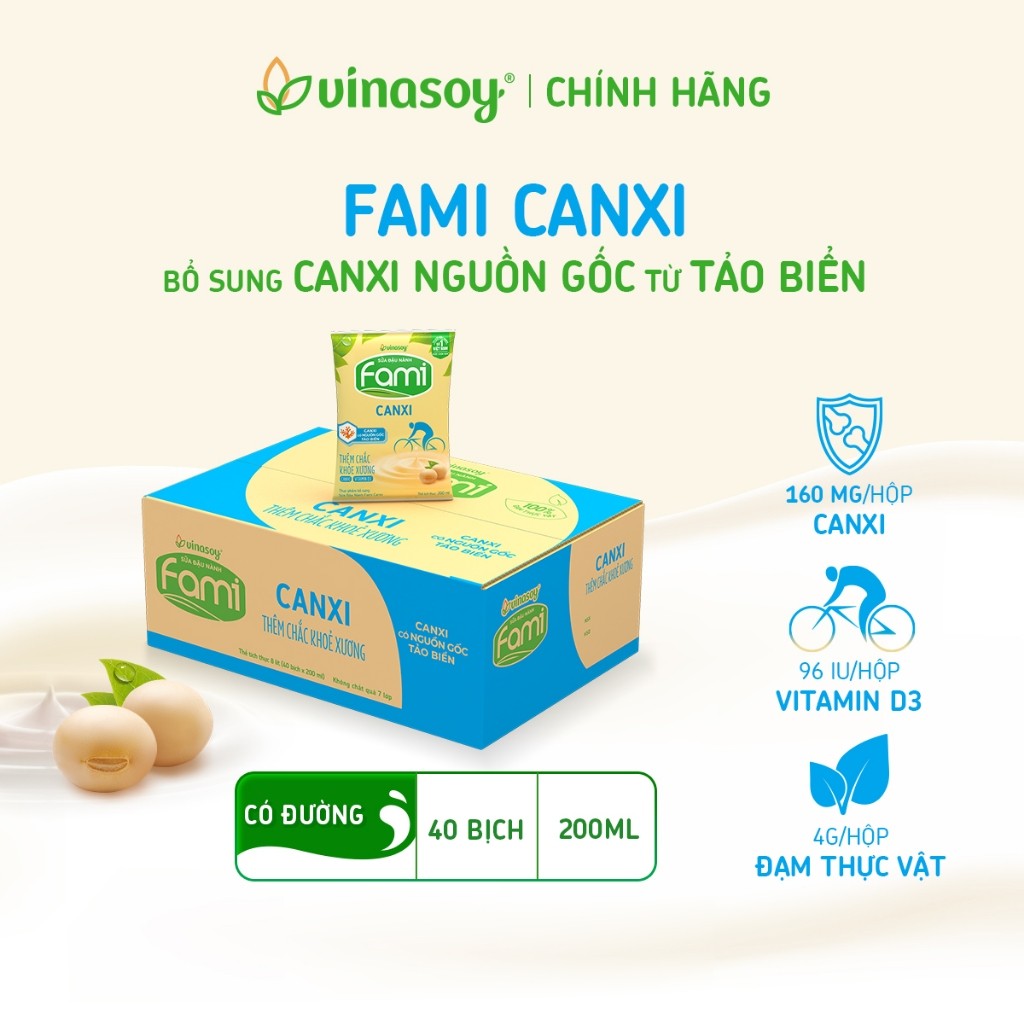 Thùng sữa đậu nành Fami Canxi có đường (40 bịch x 200ml)