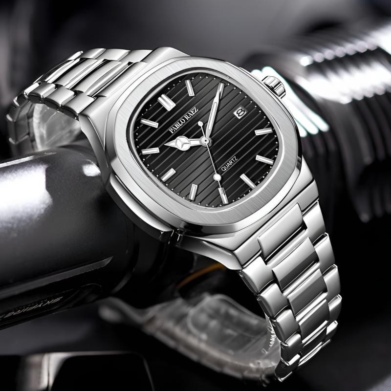 Đồng hồ nam vuông PABLO RAEZ mới • Phong cách kinh doanh • Chống nước • Lịch • Dây thép • Model 2755