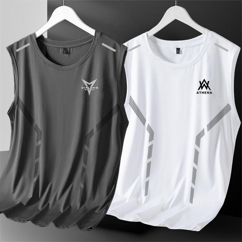 【Ready Stock】 Ice Silk Vest Men's Summer Thin Fashion Fitness Sports Running Quick-Drying Seamless W