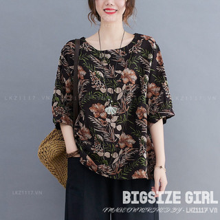 Áo thun nữ trung niên hoa nhí tay lỡ cổ tròn Bigsize Áo trung niên nữ sang trọng form rộng mùa hè cho mẹ cho bà Thời trang Trung Niên Cao Cấp