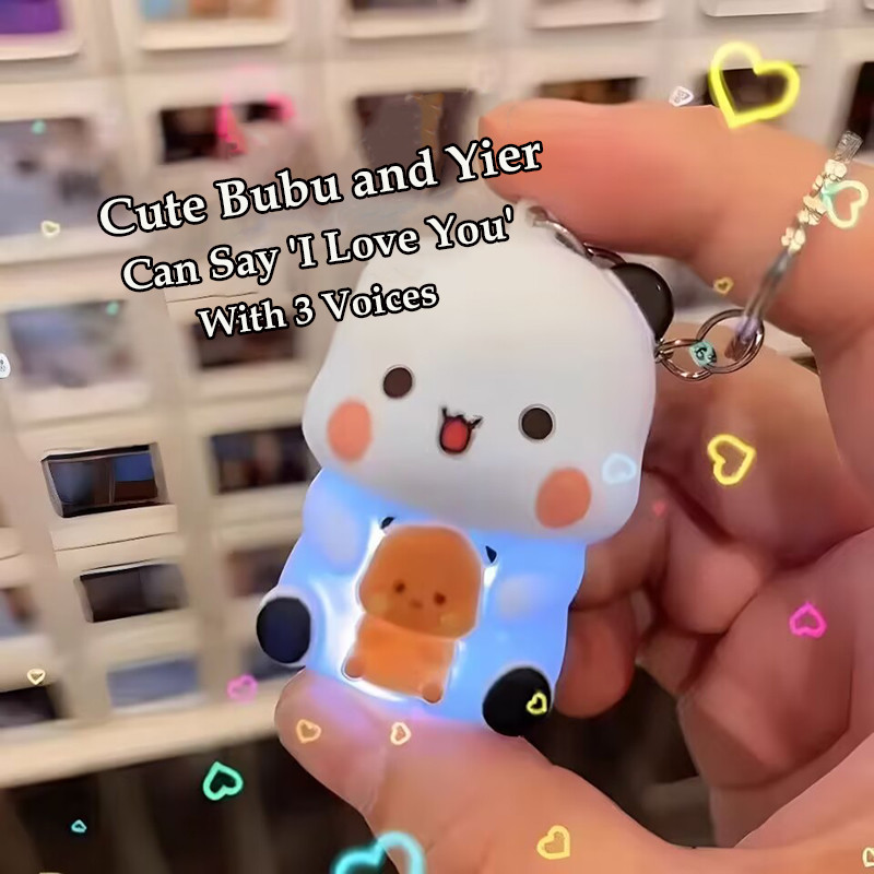 Yier Bubu "I LOVE YOU" phát sáng và âm thanh dễ thương Bubu Dudu Cặp đôi Móc khóa đồ chơi bạn gái