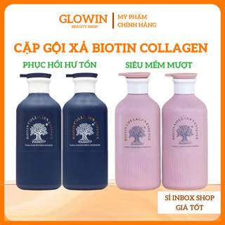 Cặp Dầu Gội Xả BIOTIN COLLAGEN ESSENCE 500ML Dầu Gội collagen Phục Hồi Tóc Hư Tổn Giảm Rụng Tóc Ngăn Gàu - Glowin Beauty