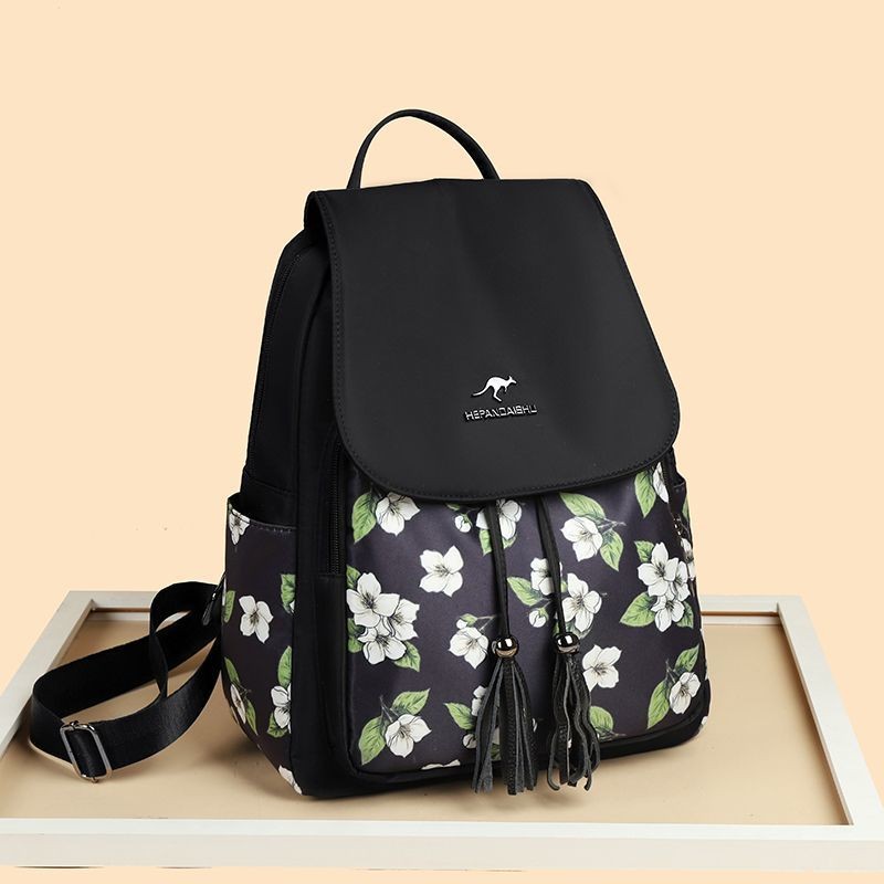 Women's Bag New Chinese Style Begonia Backpack Oxford Cloth New Fashion Large Capacity Travel Bag Mi