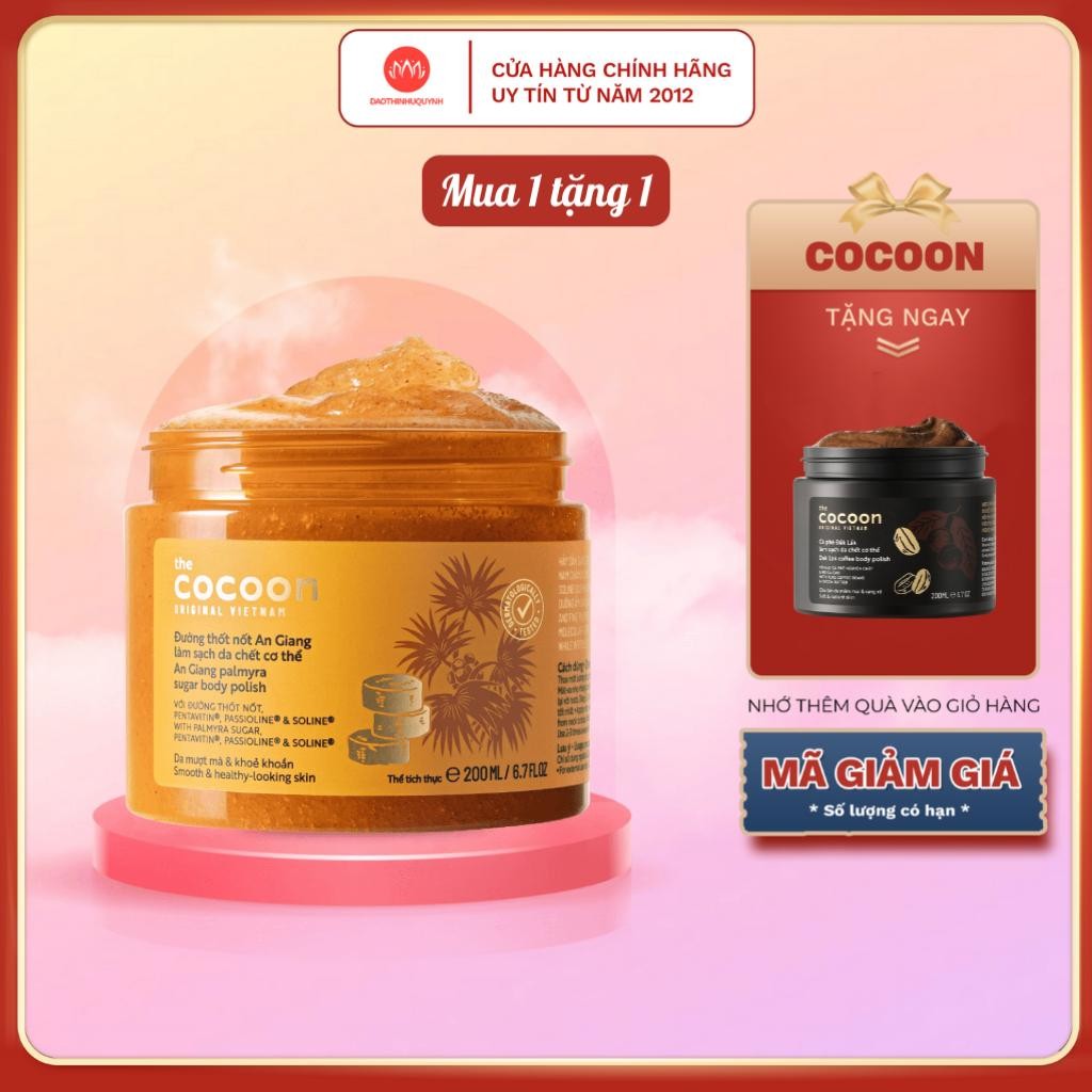 [Mẫu mới] Tẩy tế bào chết Cocoon Đường thốt nốt An Giang làm sạch da chết body cocoon Việt Nam 200ml