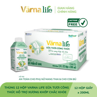 [Có Qùa HĐ349] Thùng 12 hộp Varna Life sữa tươi công thức hỗ trợ xương khớp chắc khỏe (Xanh) (12 hộp giấy x 200ml)