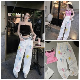 [Follow shop nhận mã 10k] Quần dài jeans denim bò suông trắng chữ thập màu UMEE STORE QCCC QCL1 QD0652 56186