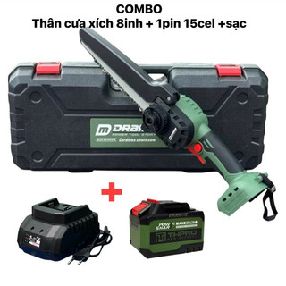 New🌟COMBO Thân Máy Cưa Xích 5208 DK + 1 pin 20cell + sạc, Động Cơ Không Chổi Than, Chân Pin Phổ Thông M21-4cm