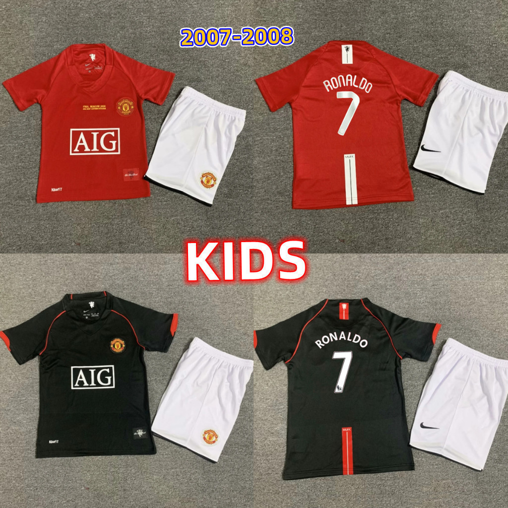 2007 2008 Manchester United Kids Kit Jersi 07 08 Sân khách sân nhà Retro Soccer Jersey