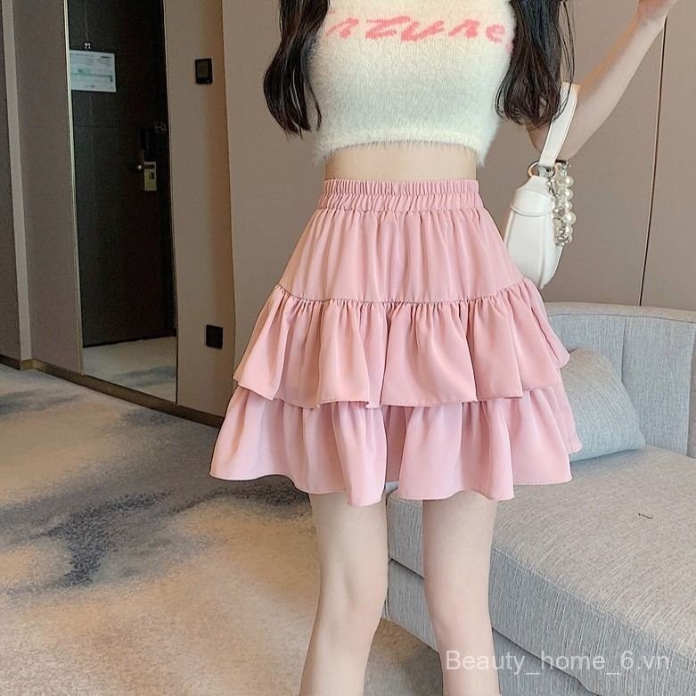 Váy bánh ngắn ba tầng diềm xếp nếp Thắt lưng co giãn Có lót, vải dù váy ngắn cao cấp dễ thương phù hợp với dáng người nhỏ nhắn | BigBuy360 - bigbuy360.vn