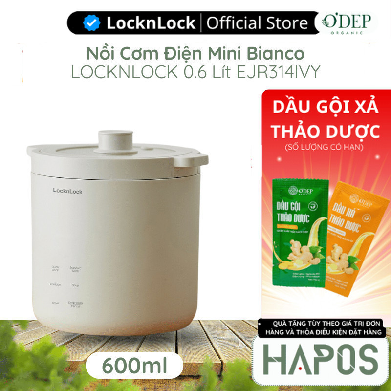 Nồi cơm điện mini 0.6 Lít LocknLock Bianco, Hàng chính hãng, Màu ngà EJR314IVY đa chức năng, phủ men sứ - HAPOS BEAUTY