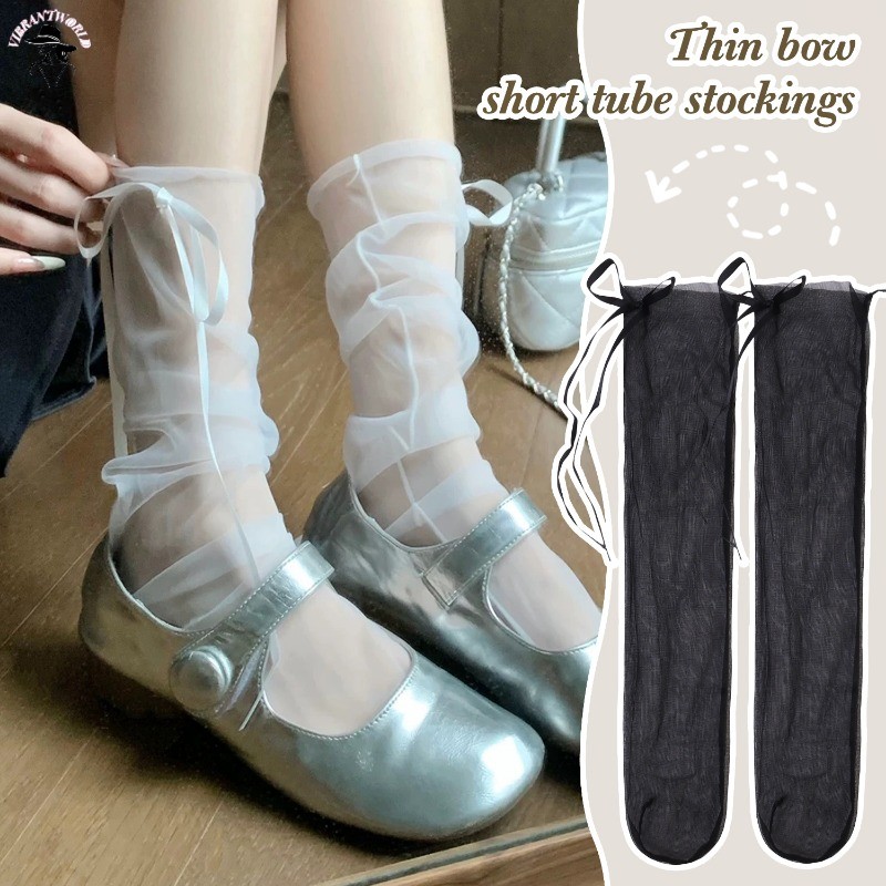 Tất bắp chân múa ba lê đáng yêu thời trang - Sweet Girls Cool Comfort Bow Ribbon Short Sock