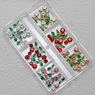  Quyến Rũ Móng Tay Anh Đào Đóng Hộp Với Đỏ Hồng Trắng Kim Cương Giả DIY Trang Trí 