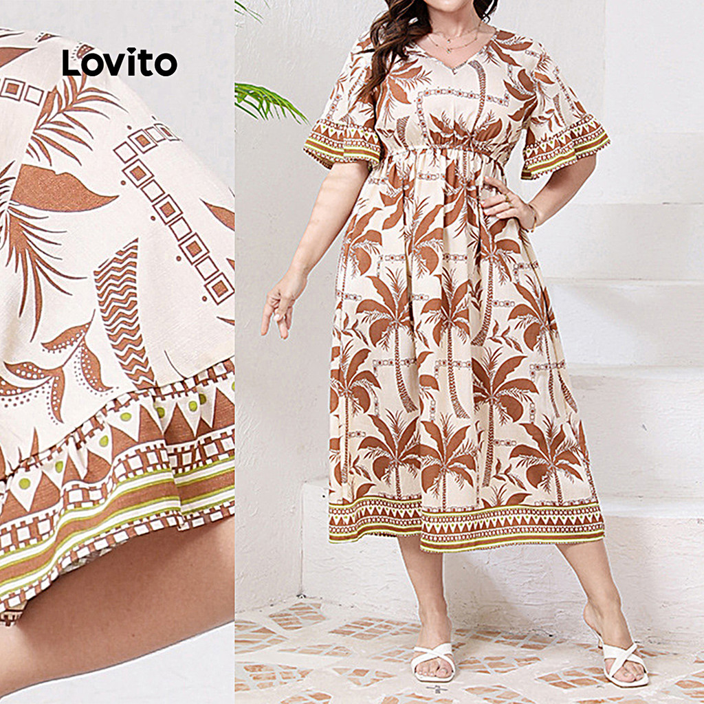 Plus Size Curve Boho Đầm Họa Tiết Xuân Hè Đầm Nữ LNE105016