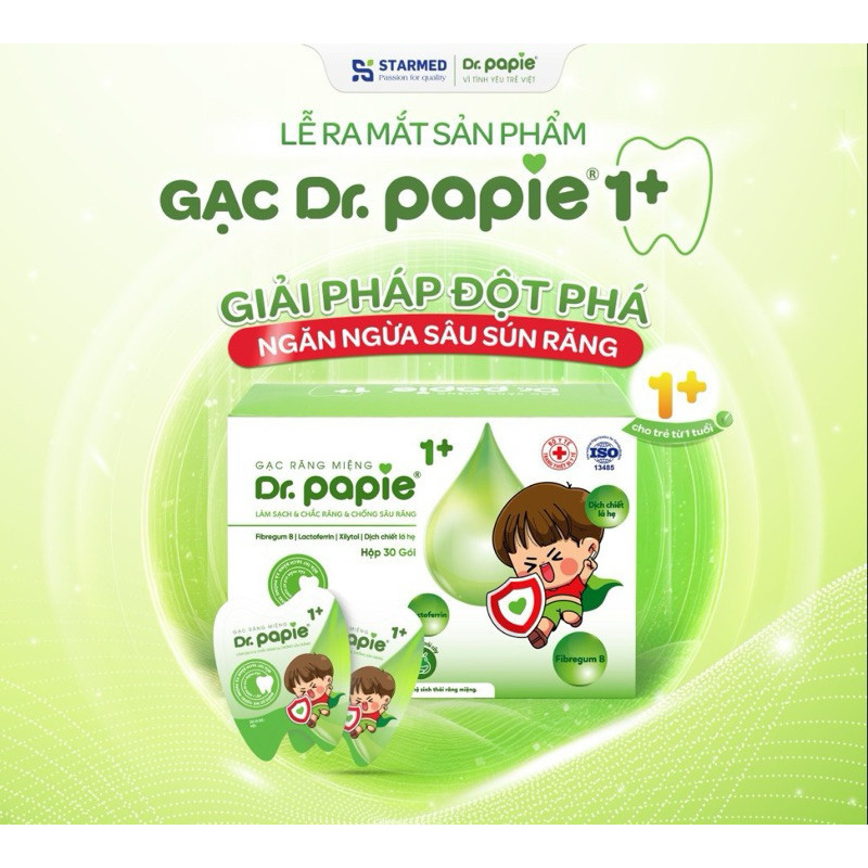 Gạc Rơ Lưỡi Dr.Papie 1+ (Hộp 30 Gói), Làm Sạch Và Bảo Vệ Răng Miệng Cho Bé